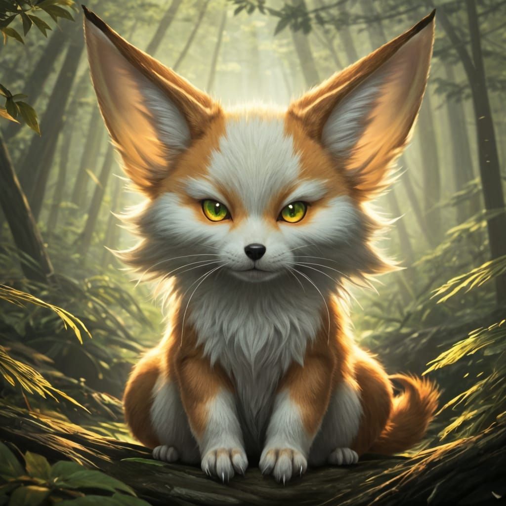 Anime Style Inari Demon Fox with Three Tails