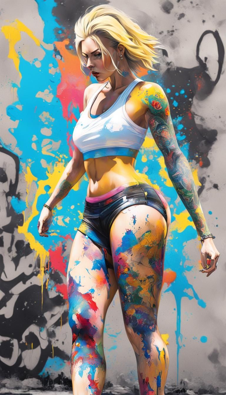 Powergirl in Graffiti Street Art Style