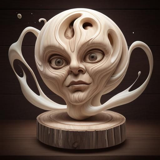 Surreal Wooden Face Sculpture in Fluid Motion