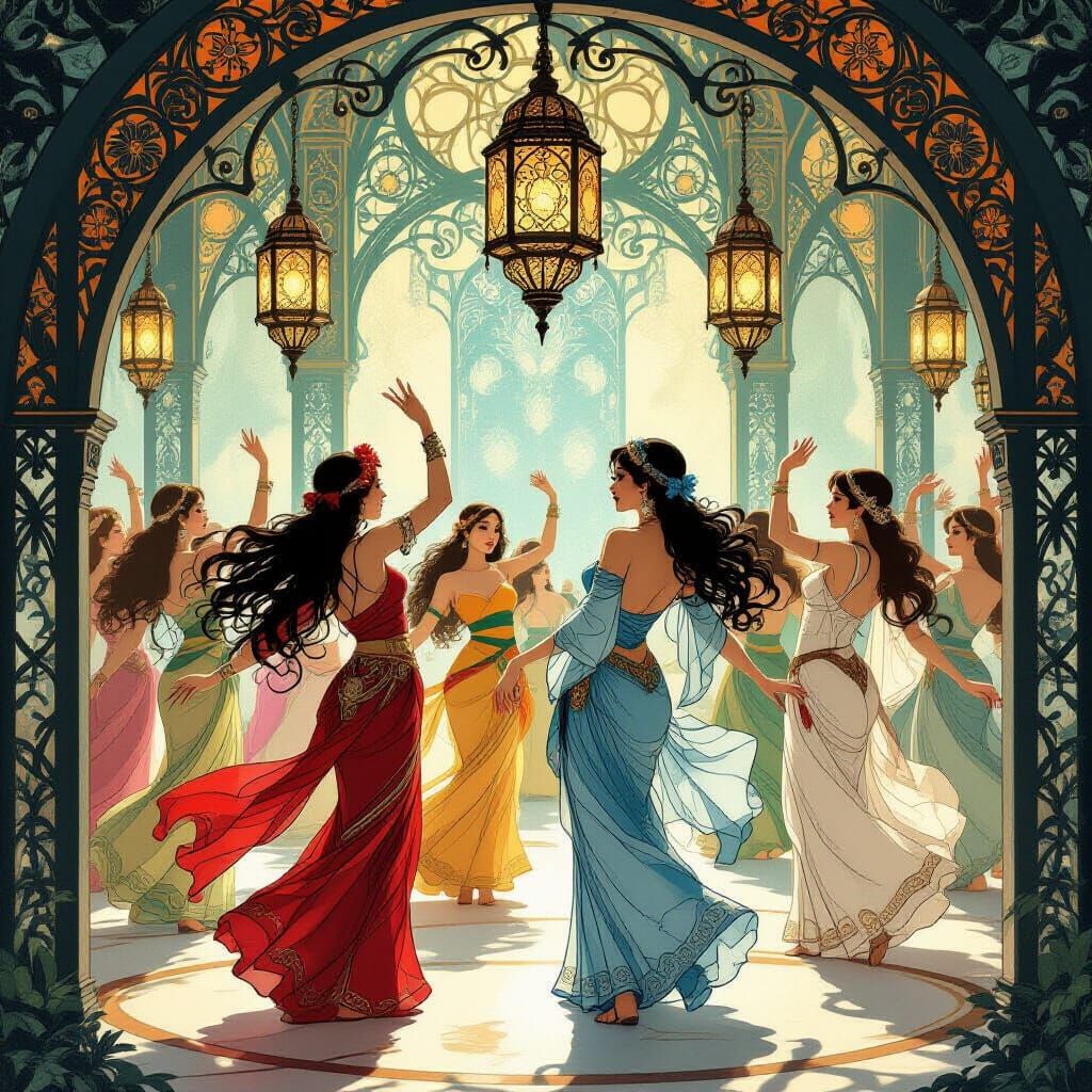 Ancient Dance Illuminated by Art Nouveau Lanterns