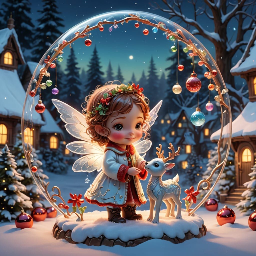 Whimsical Christmas Wonderland with Glass Fairy and Reindeer
