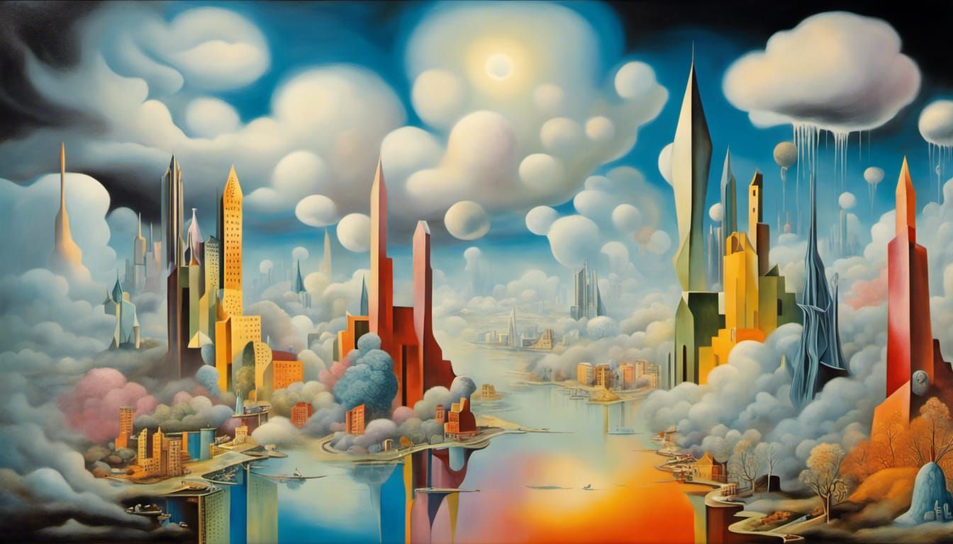 Surreal Crystal City in the Clouds