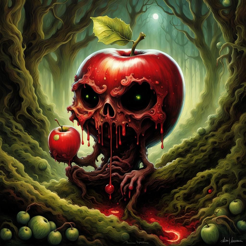 Cute Zombie Apple in Forest Setting