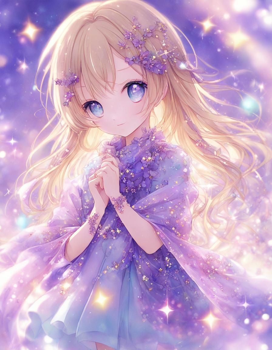 Blonde Anime Girl in Glittery Dress, Yoshitaka Amano Style