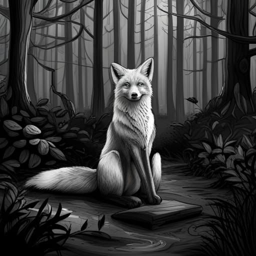 Fox in the Woods Coloring Page: Detailed Matte Painting
