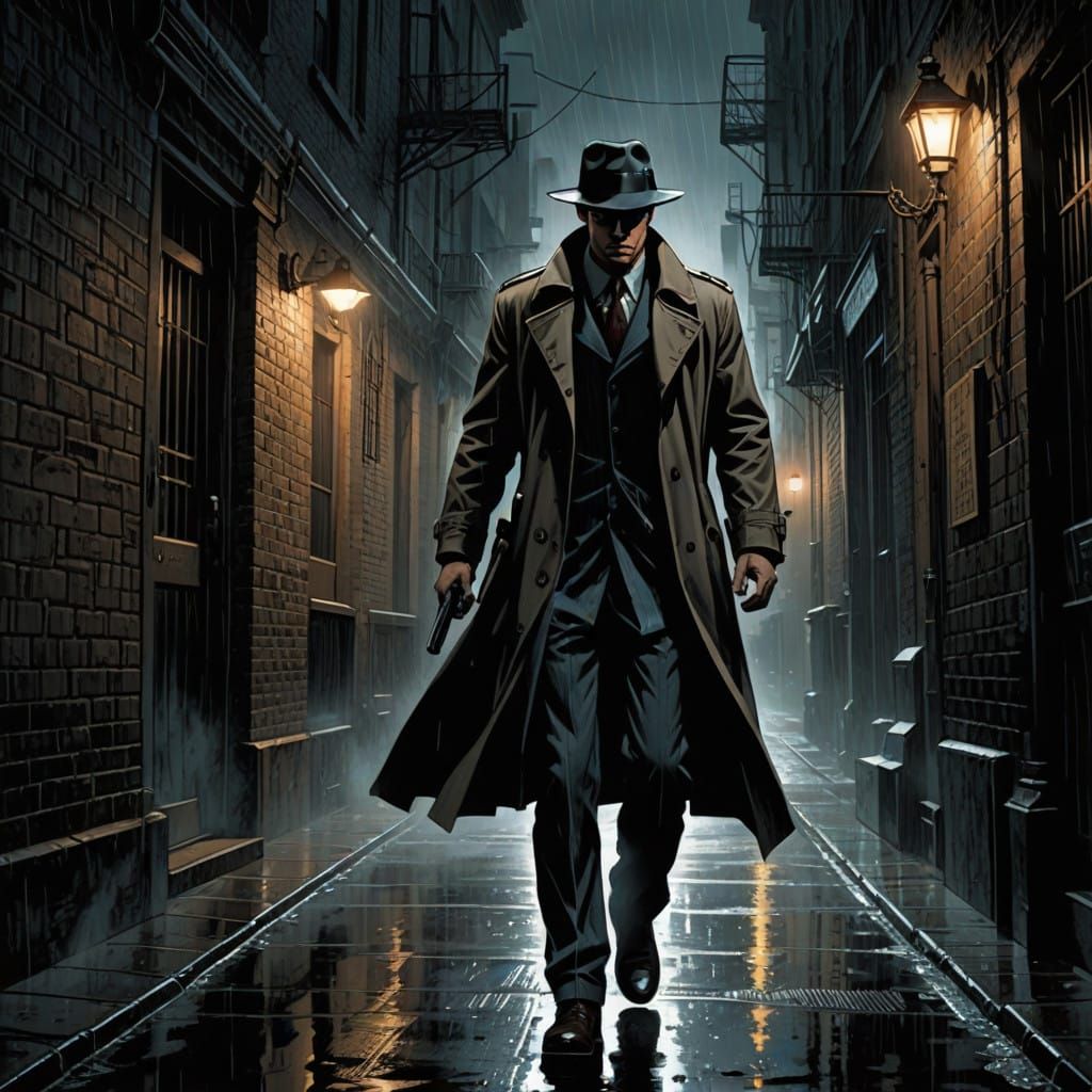Detective in Classic Noir Comic Style