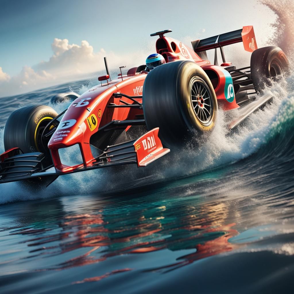Hyperrealistic F1 and Rally Car Sea Race