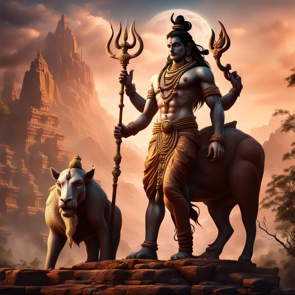 Lord Shiva and Nandi: Detailed Matte Painting