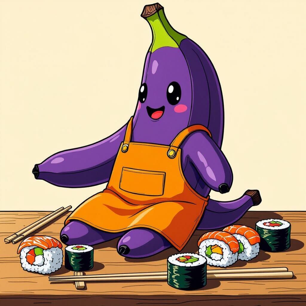 Banana Chef Prepares Sushi, Pop Art Style