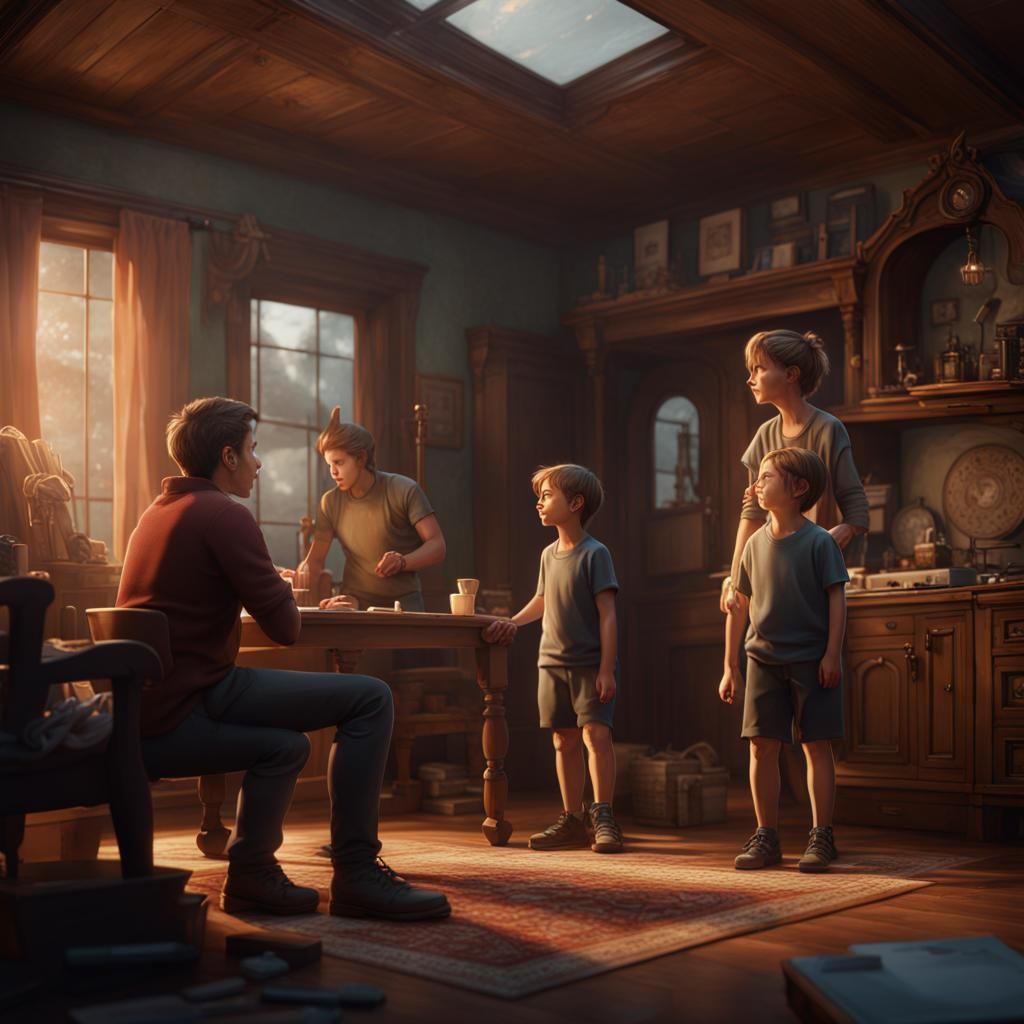 Family Conversation in Detailed Matte Painting
