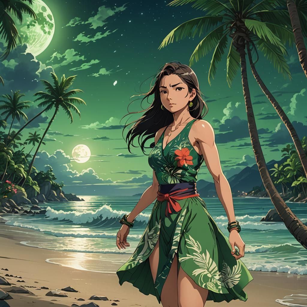 Tropical Beach Beauty in Anime Style