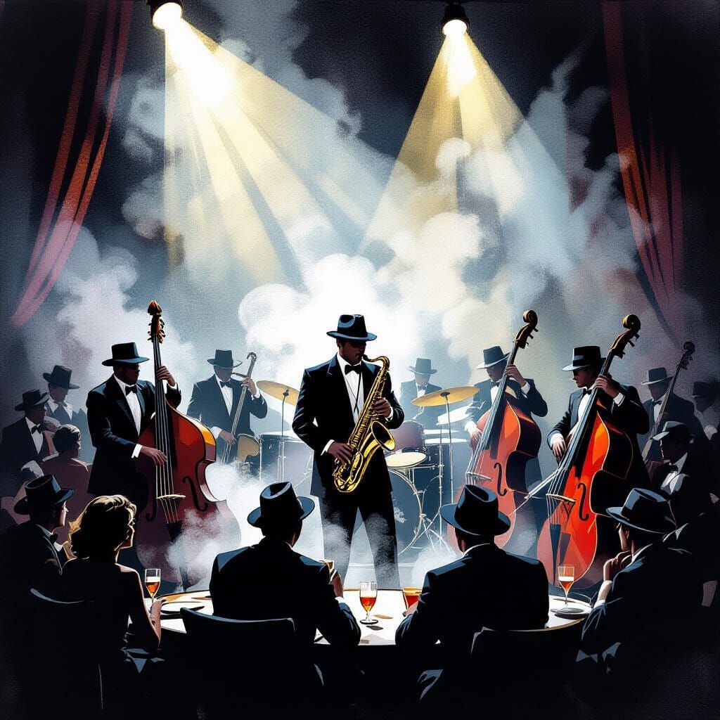 1920s Jazz Club Scene with Dramatic Lighting