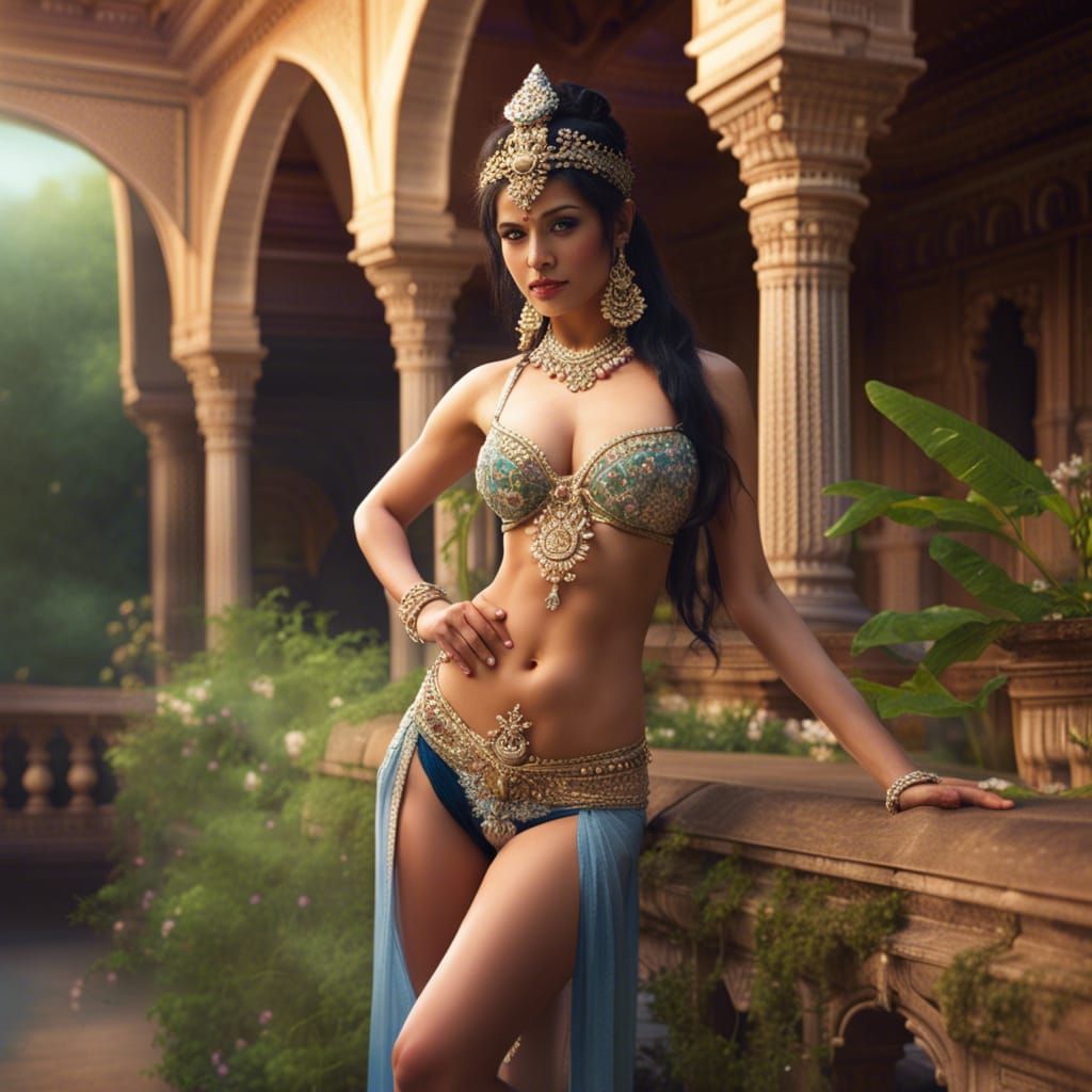 Apsara in Indian Palace Garden: Photorealistic Portrait