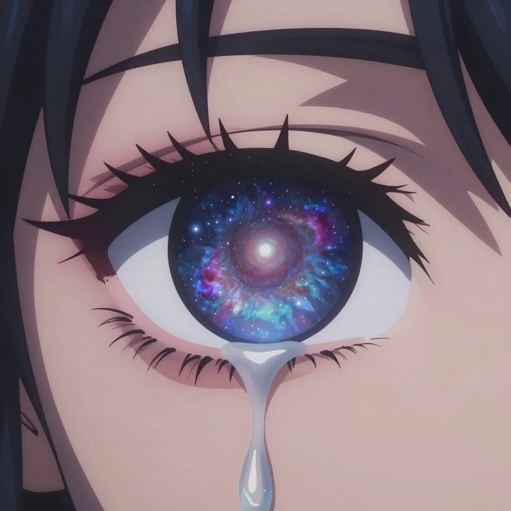 Anime Eye Reflecting Galaxy with Stardust Tears