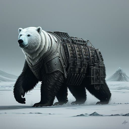 Majestic Polar Bear in Medieval-Industrial Armor