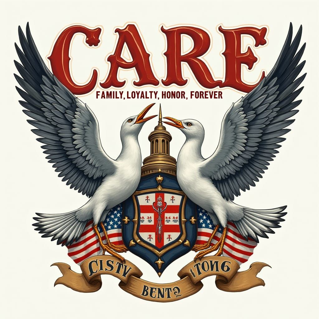 Family Crest with Seagulls in Patriotic Heraldic Style