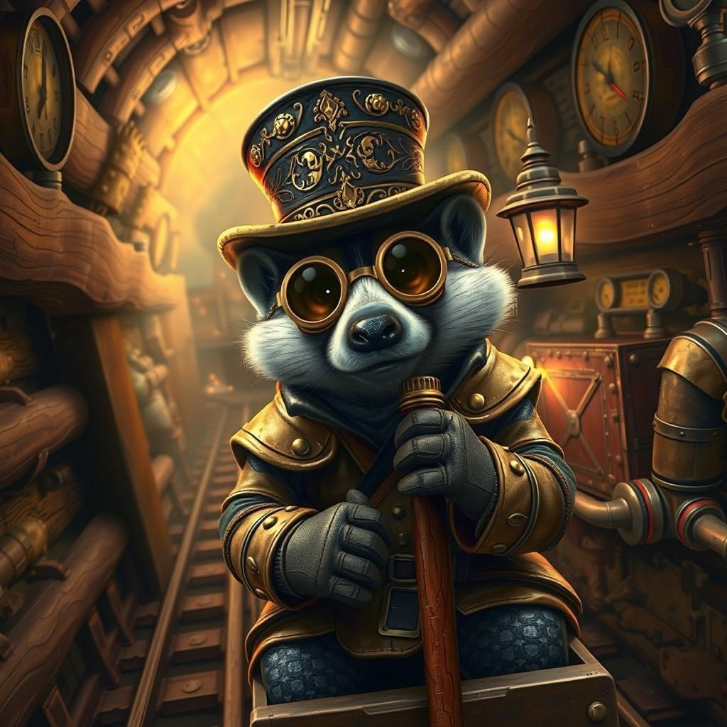 Badger Adventurer in Steampunk Rail Car