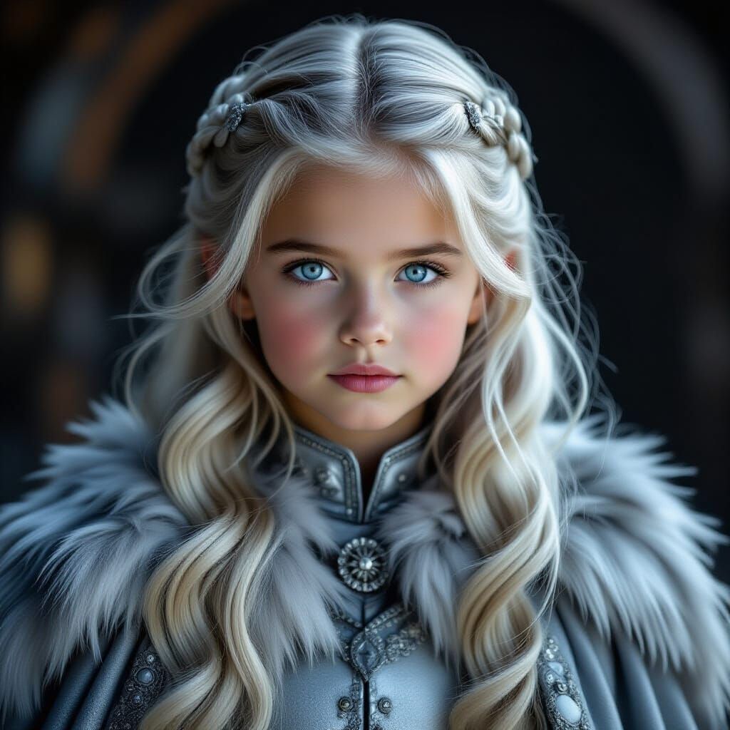 Young Girl in Medieval Silver Attire