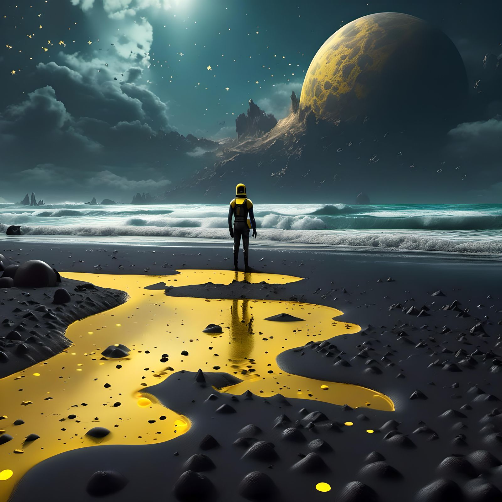 Martian Beach Pastoral Painting in Sci-Fi Style