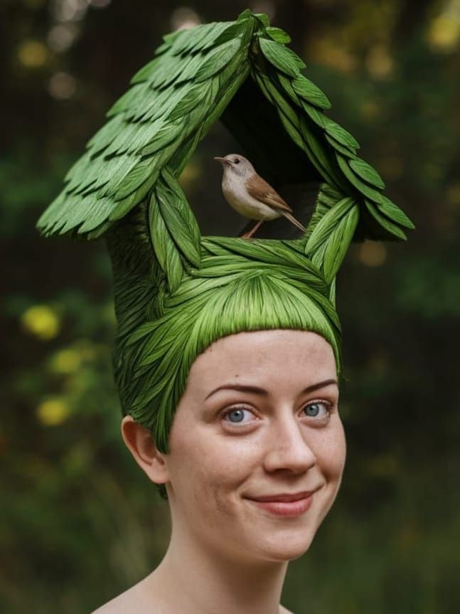 Surreal Leaf Hair Treehouse Portrait in 8K