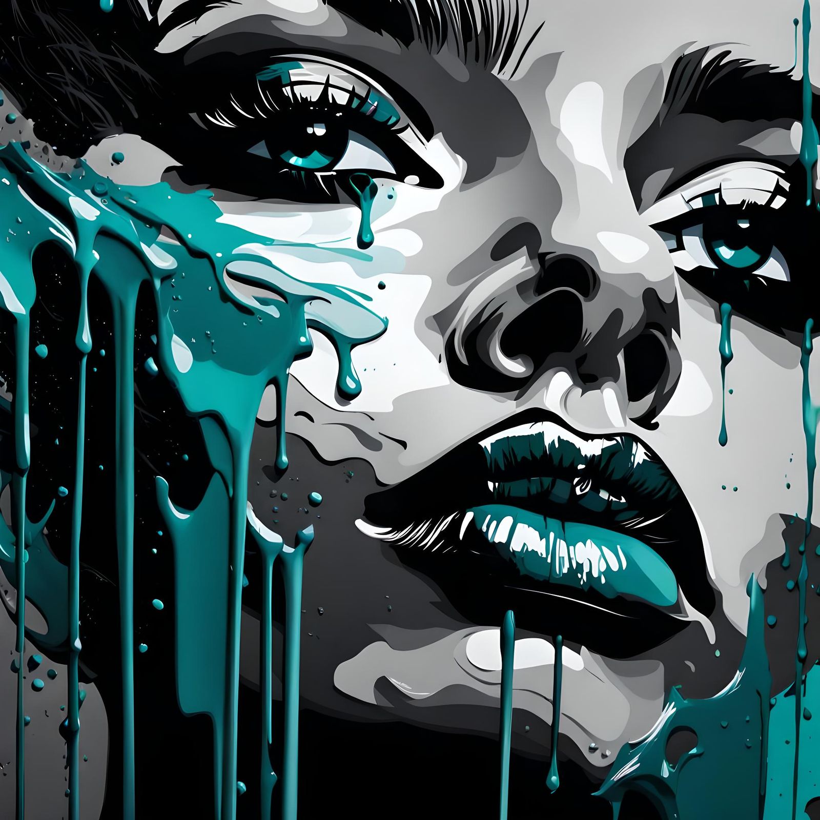 Impasto Portrait with Teal and Black Accents