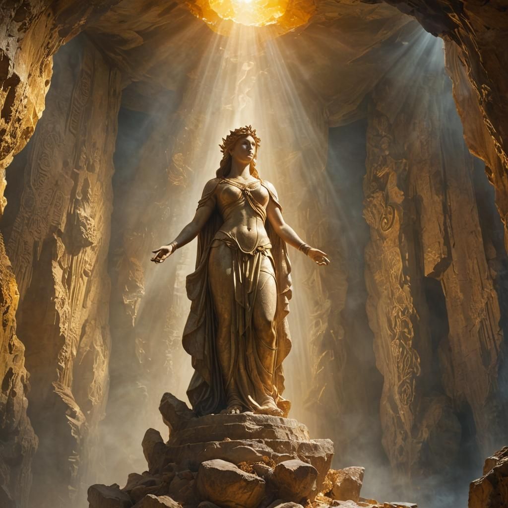 Tyche Statue in Mystical Cave, Turner-Inspired