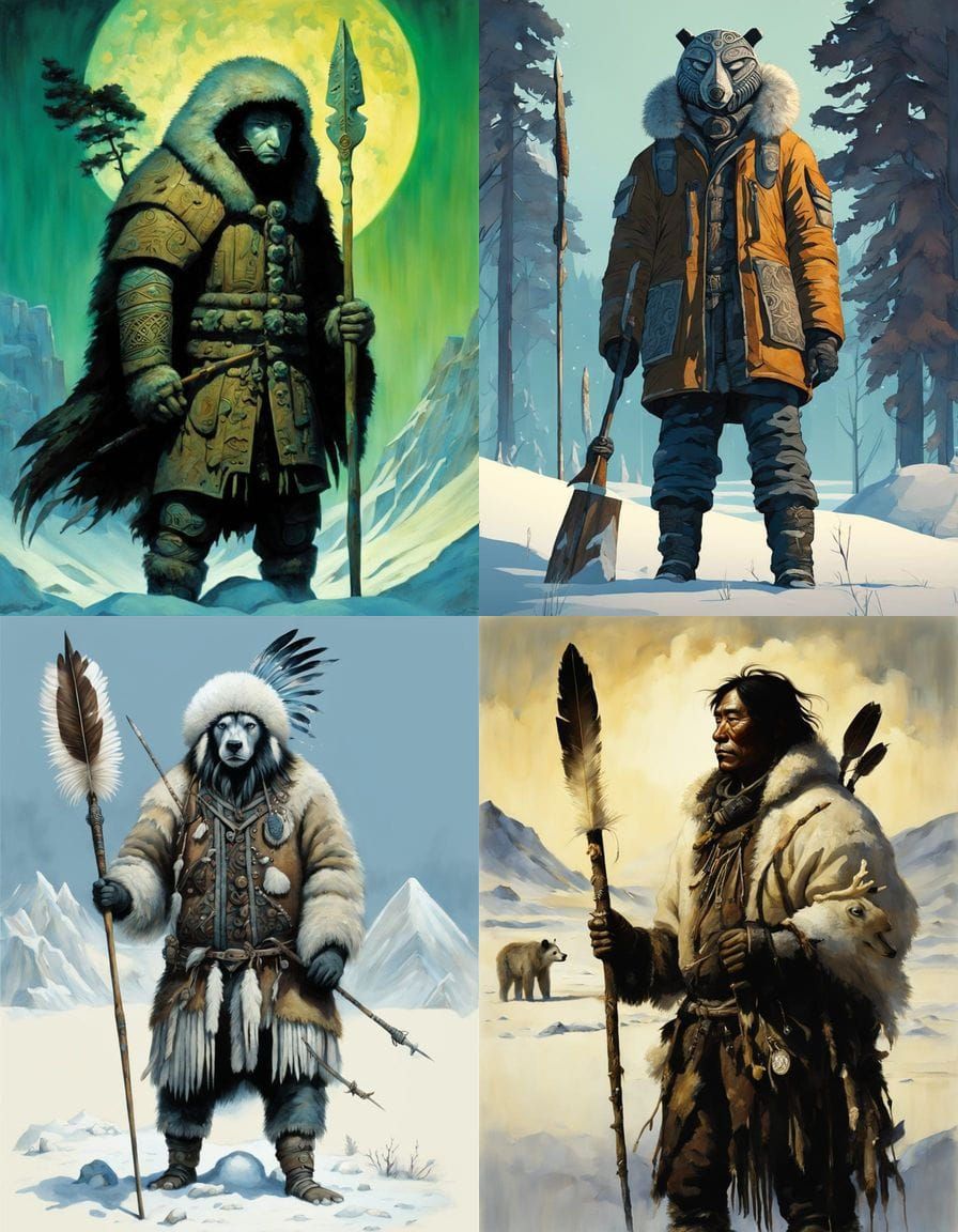 Fantasy Inuit Hunter in Traditional Attire