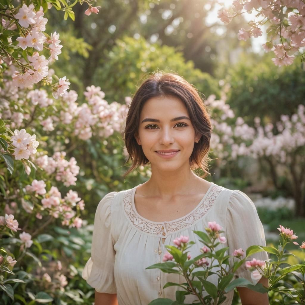 Serene Garden Portrait of Ristarte in Pastel Hues