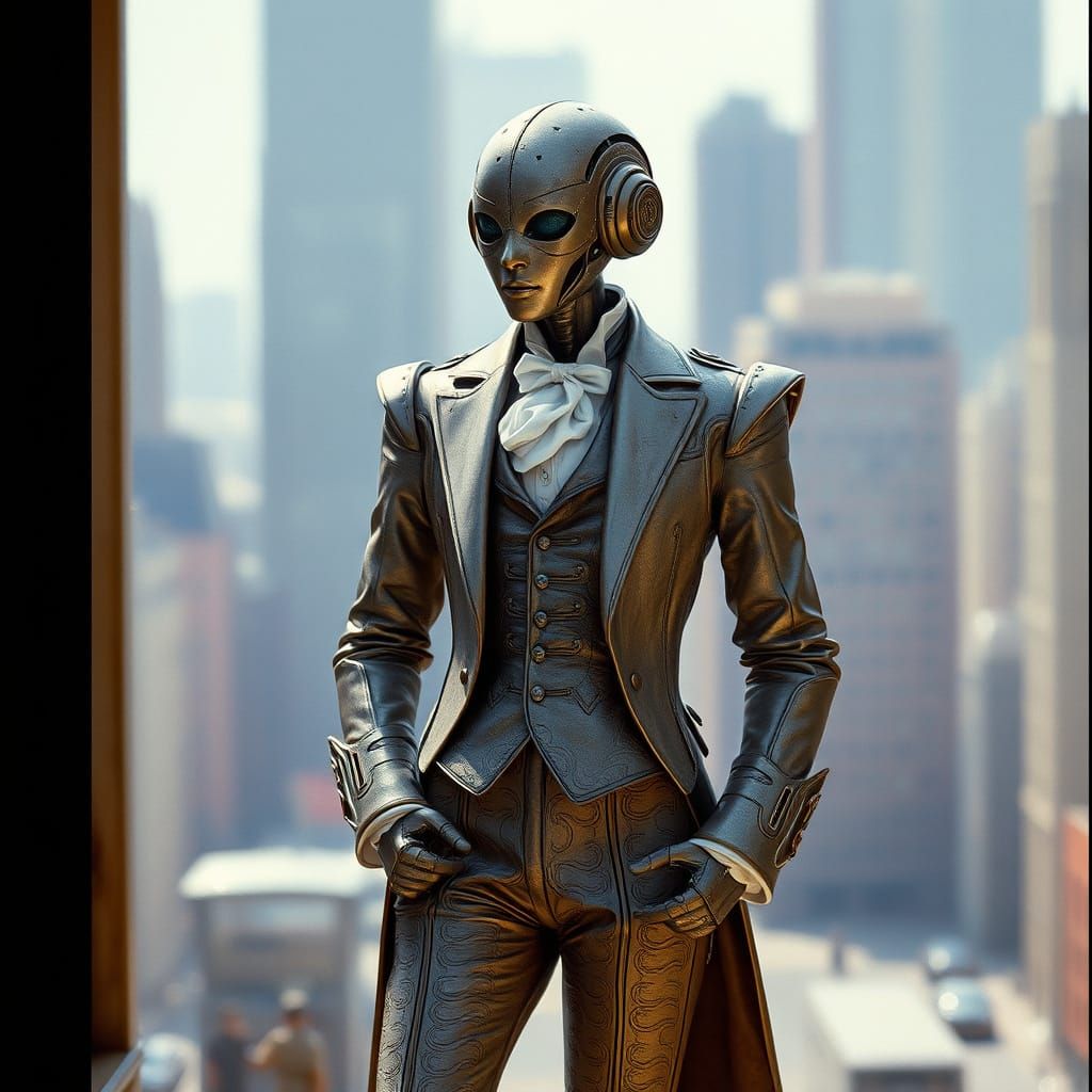Android Butler in Elegant Decay Stands Against Futuristic Ci...