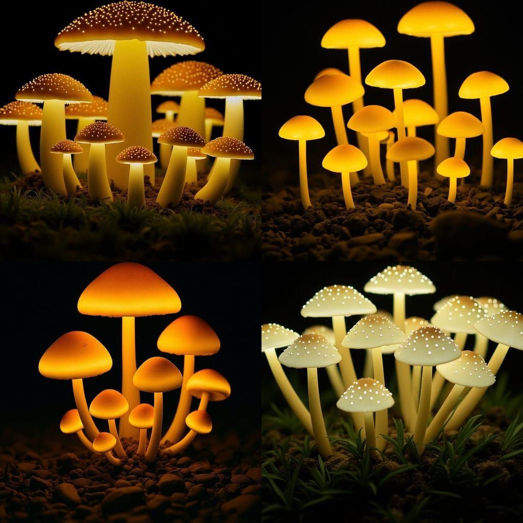 Bioluminescent Mushrooms in Dreamy Bokeh