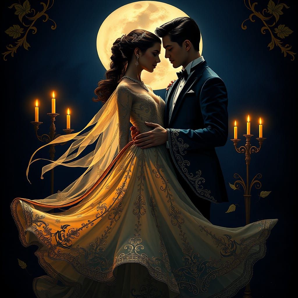 Ethereal Couple Dances in Midnight Blue Harmony