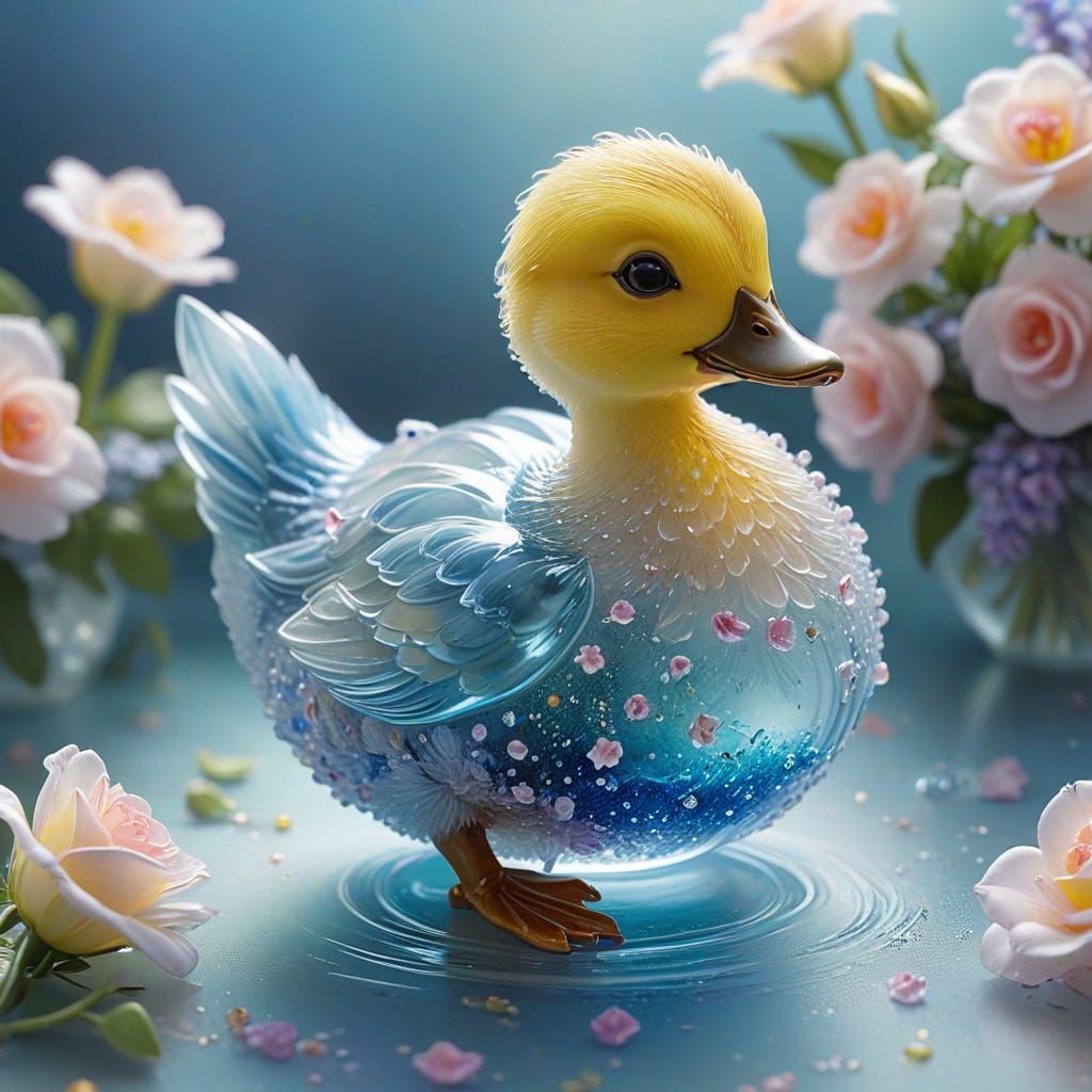 Ethereal Glass Duckling with Floral Details