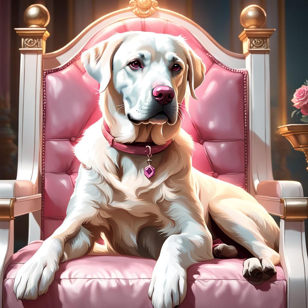 Labrador Princess on Throne: Hyperdetailed Digital Portrait
