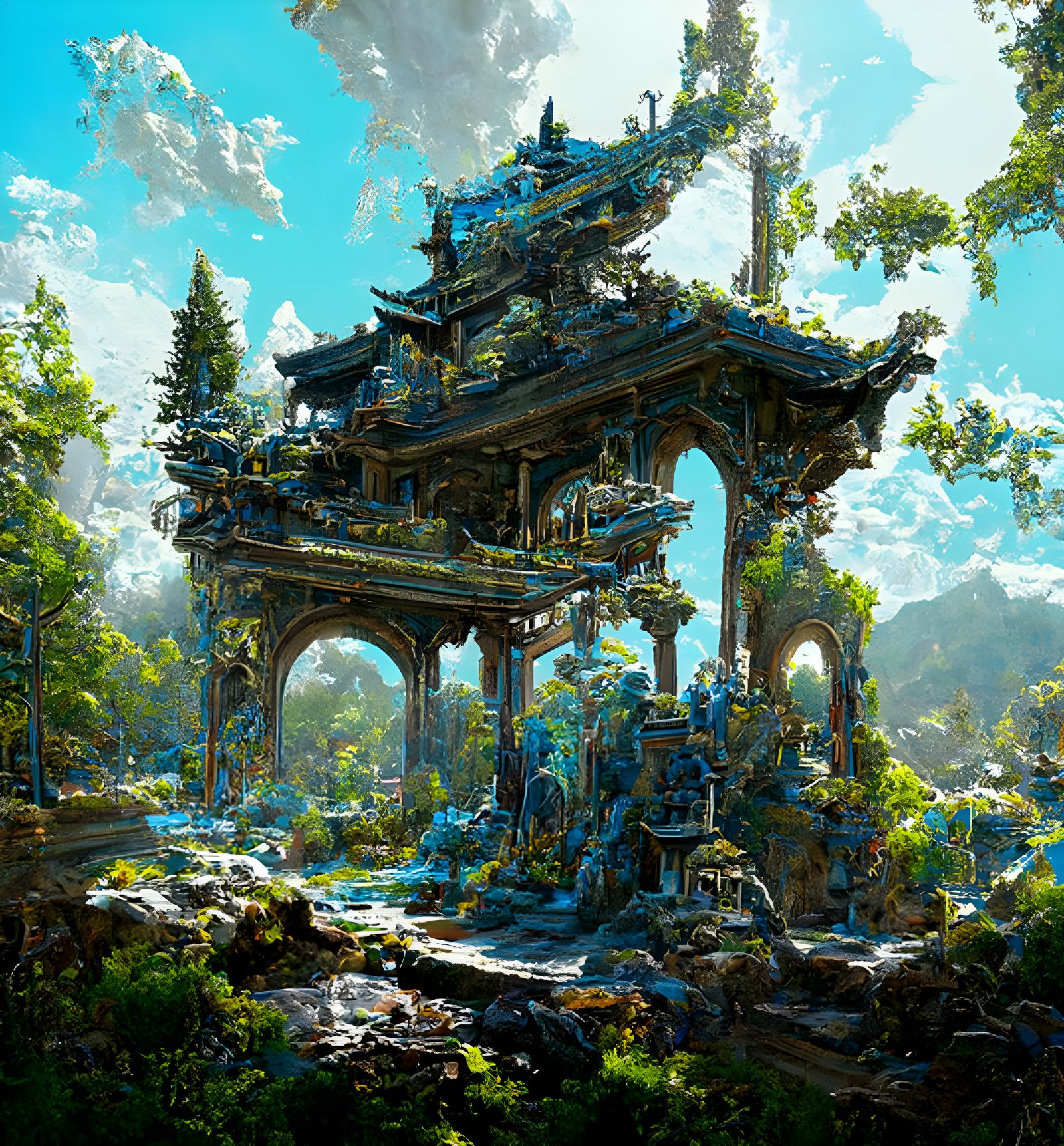 Chinese Shrine in Enchanting Forest by Knab