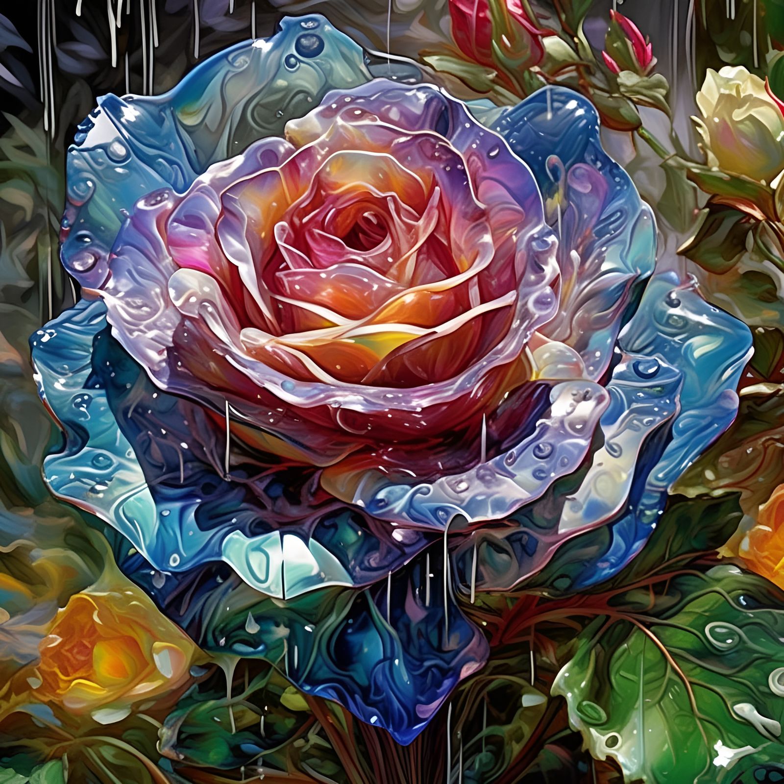 Crystal Rose with Raindrops in Opulent Garden
