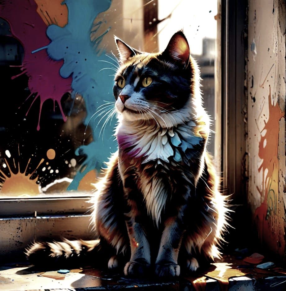 Sleek Cat on Windowsill in Morning Light