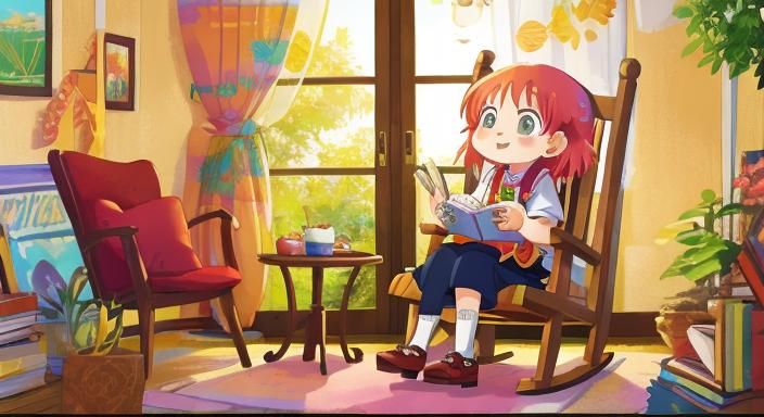 Adventurous Anime Grandmother in Rocking Chair