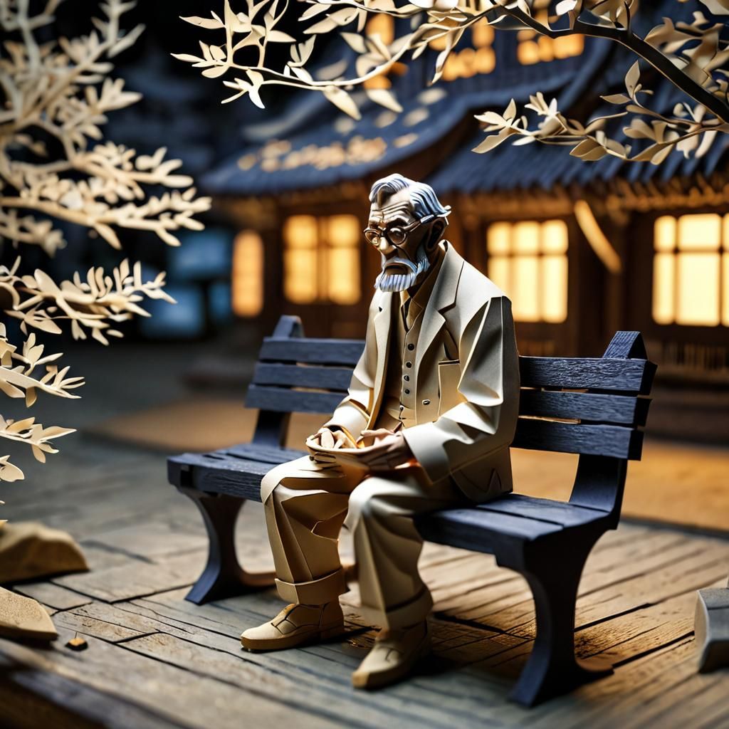 Kirigami representation of an old man made of papercarvingcd...