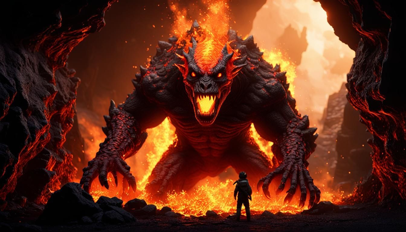 Fire Monster Emerges in Volcanic Cave
