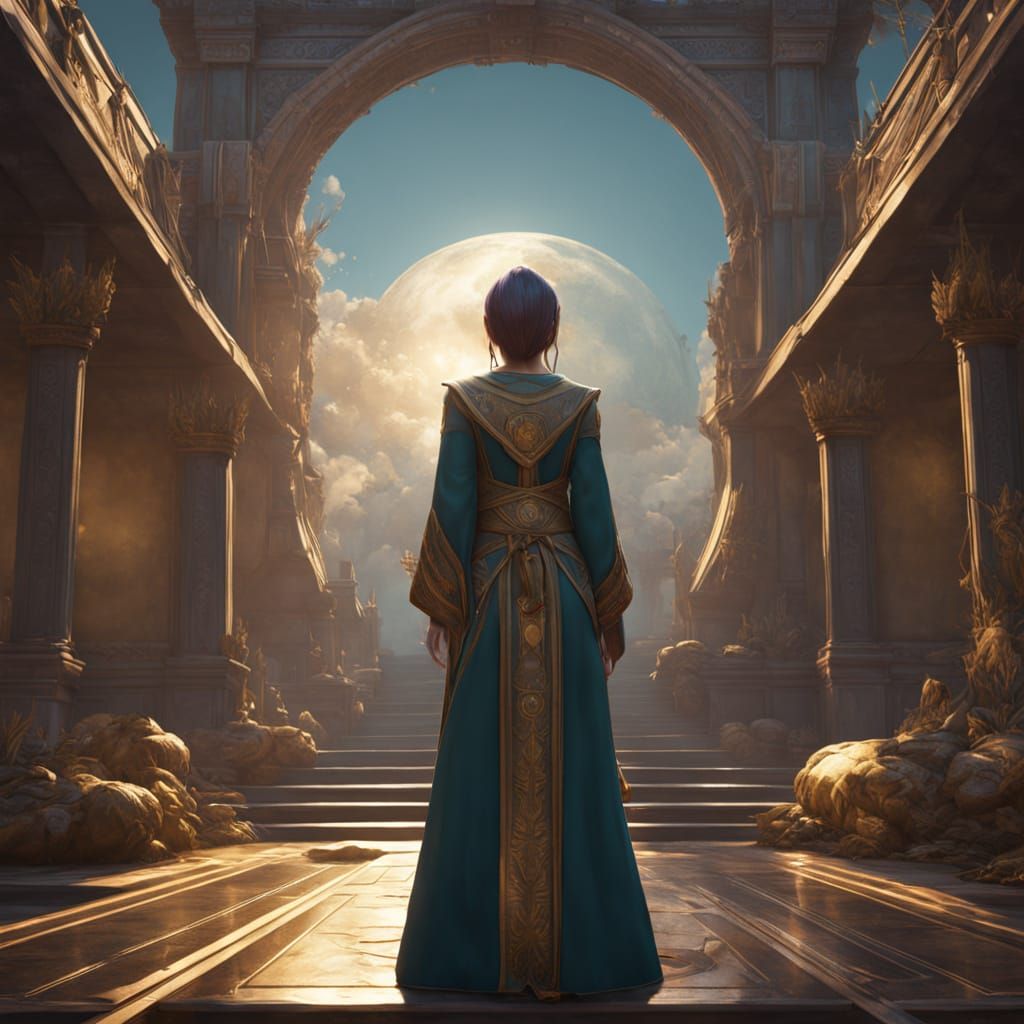 Egyptian Priestess at Twilight in Art Nouveau Style