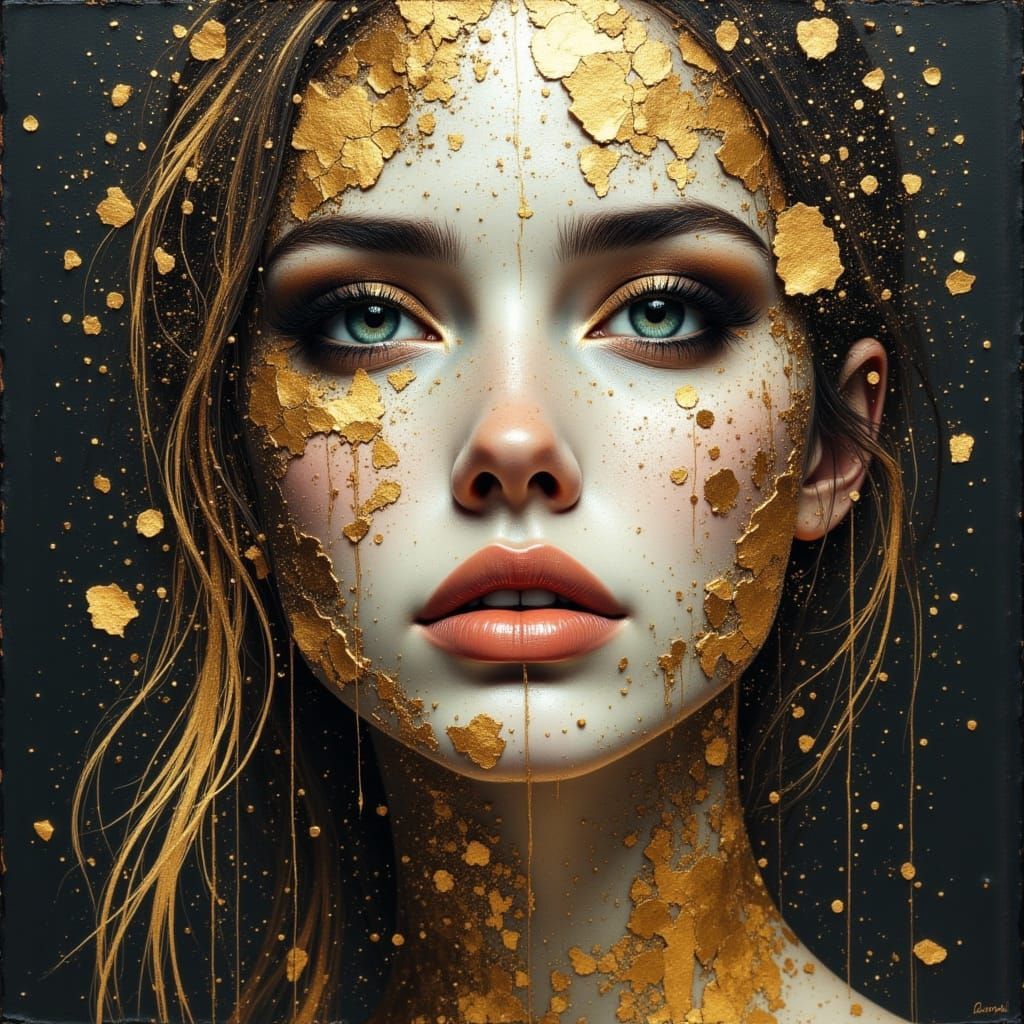 Abstract Portrait in Gold and Oil