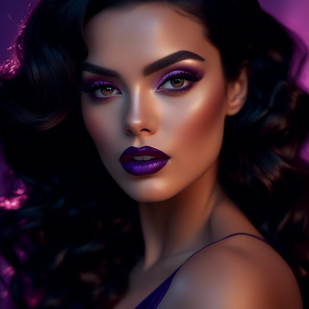 Glamorous Portrait of Woman with Purple Lips