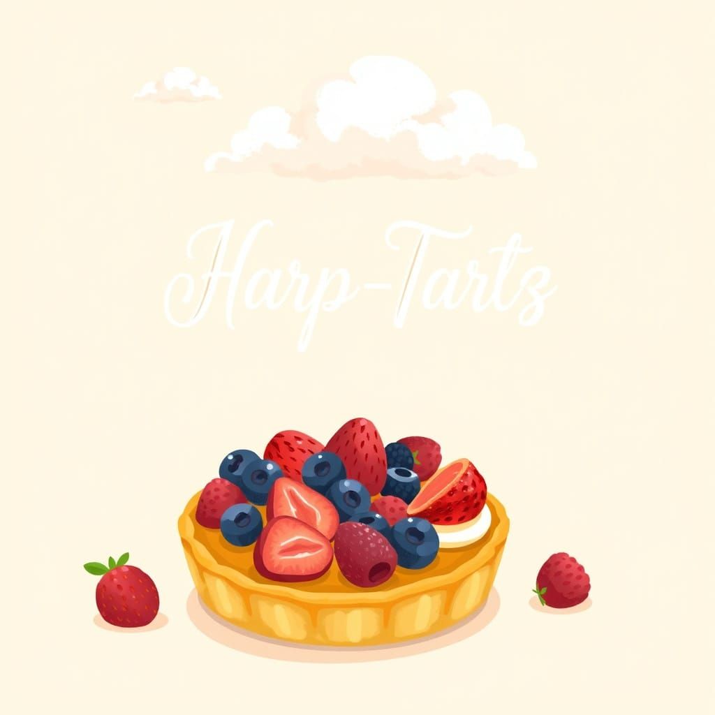 Whimsical Fruit Tart Banner in a Dreamy Sky