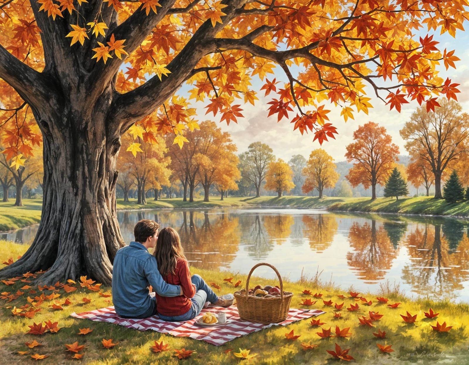 Lovers Under an Oak, Watercolor Painting