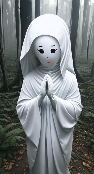 Pocong Ghost in Haunted Forest, Isometric View