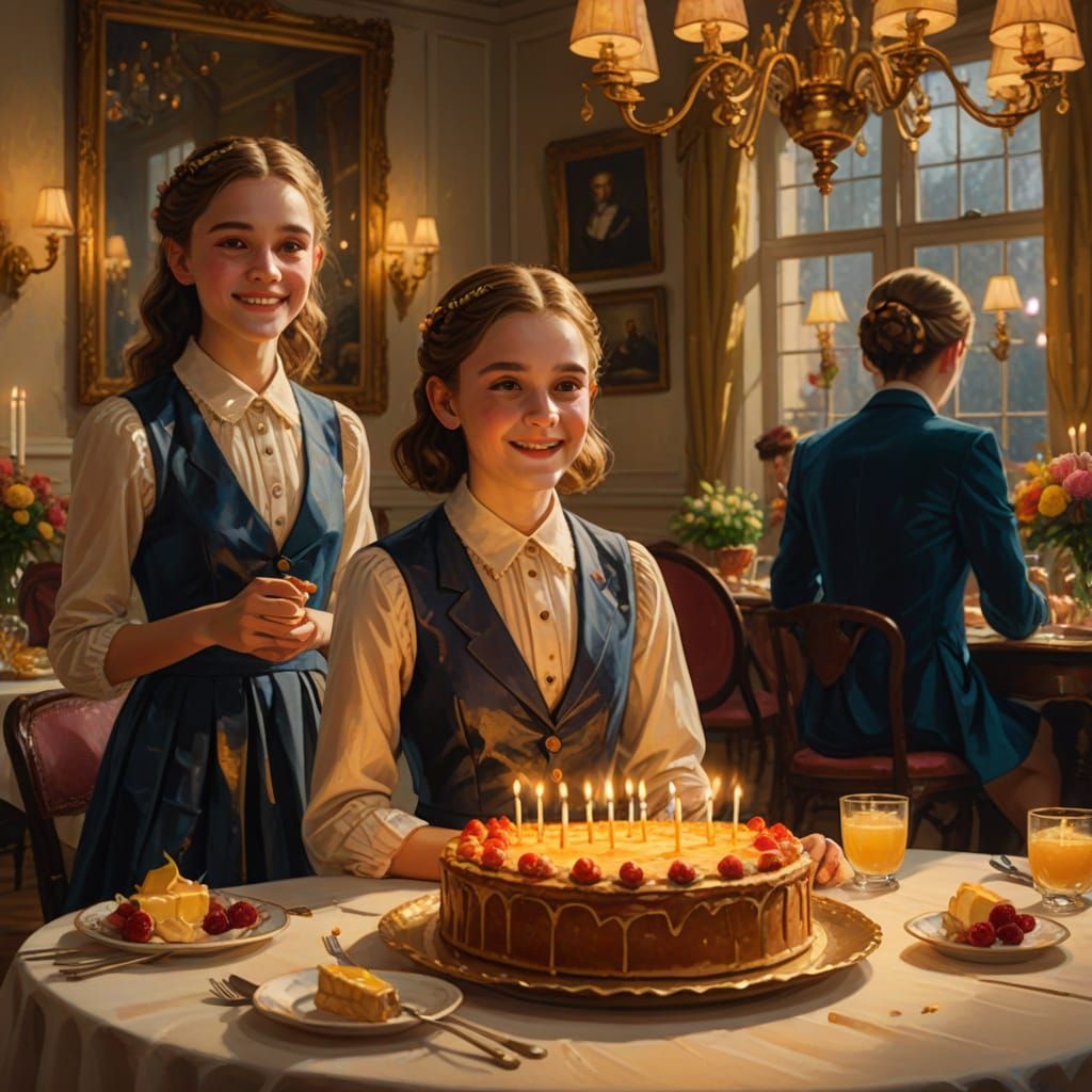 Joyful Birthday Celebration: Girls Sharing a Tart