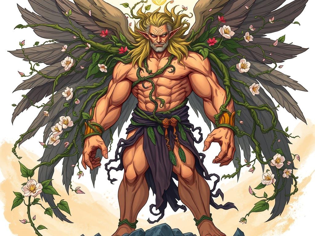 Mystical Warrior Angel in a Wild Tangle of Nature