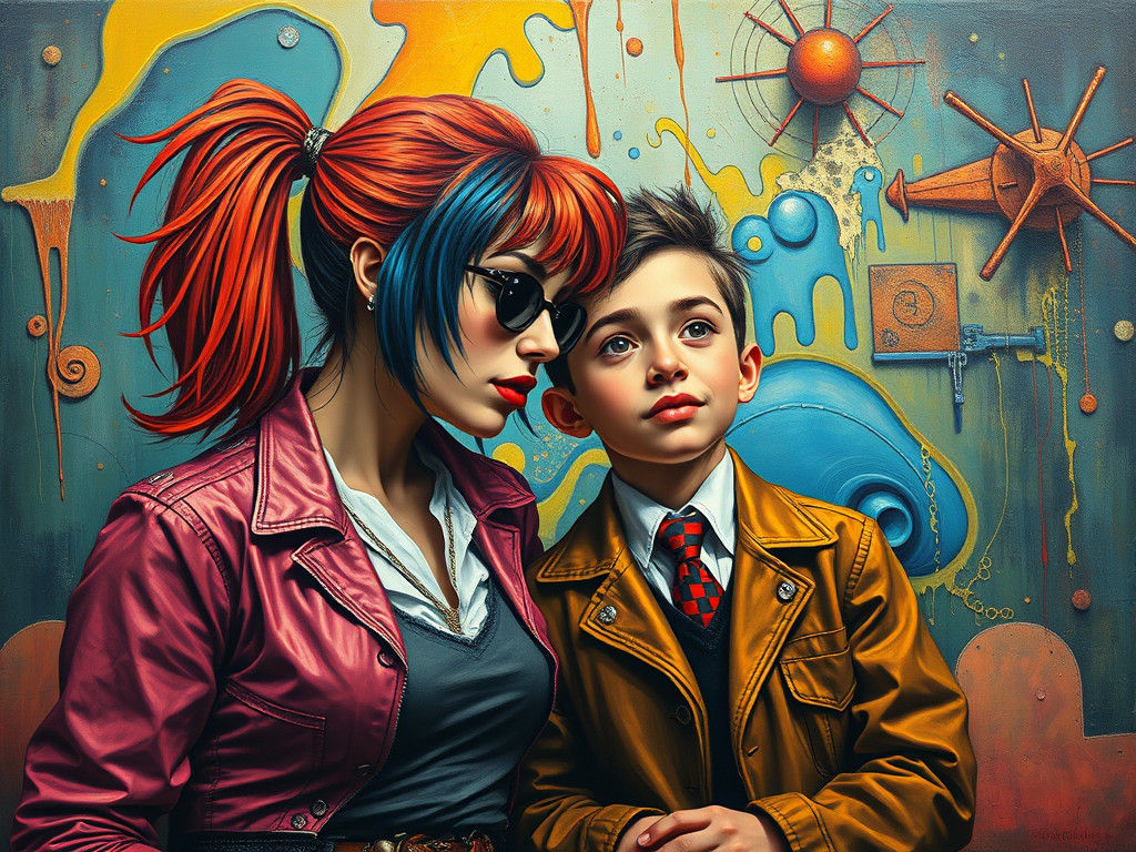 Punk Teacher and Student in Cubist Surrealism