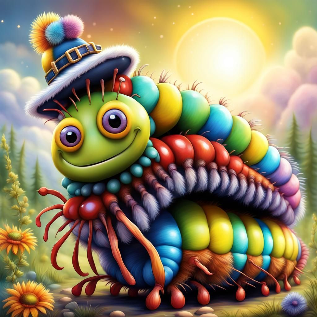 Whimsical Caterpillar in Kilt: Hyperdetailed 3D Airbrush Art