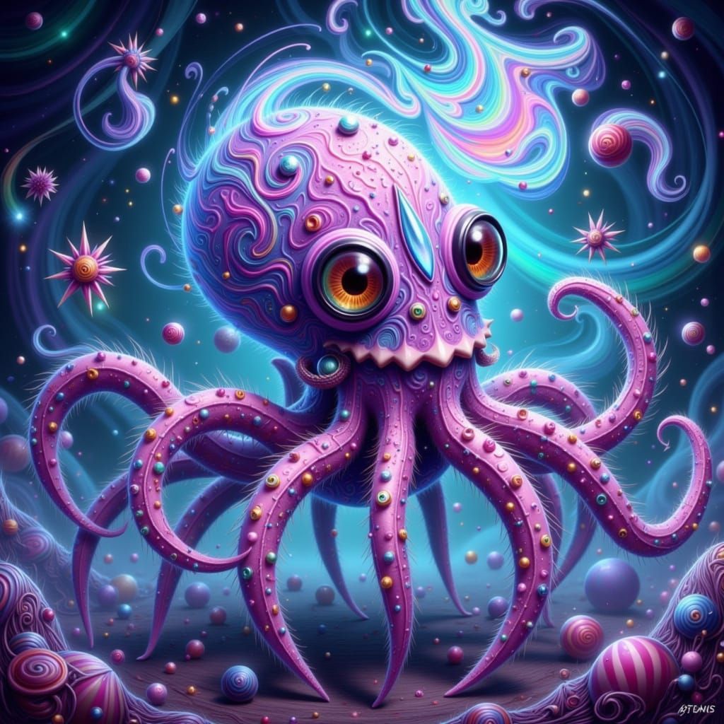 Enchanted Octo-Spider Hybrid in Vibrant, Swirling Colors